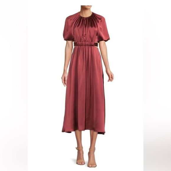 Antonio Melani Troian Cut-Out Short Puffed Sleeve Tie Back Midi Dress - Size 14 - Picture 1 of 8